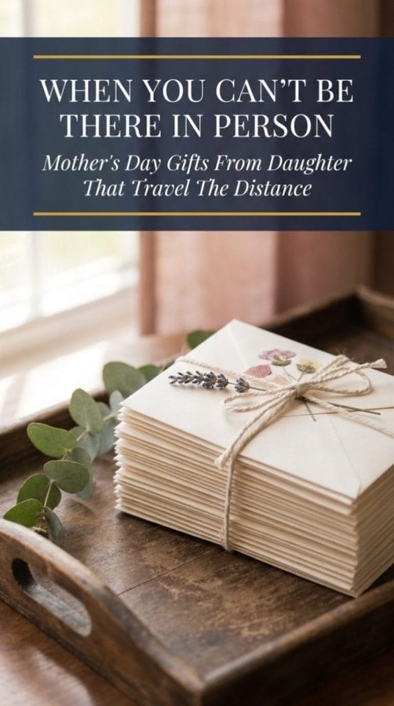 Heartfelt Mother's Day gifts from daughter to mom flatlay with handwritten letter, birthstone necklace, memory jar, and pink peonies